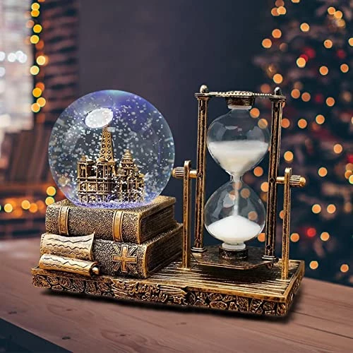 LED Crystal Ball Hourglass Decor Music Box Snow Globe 30 Second Timer Decorations for Home Table Decorations for Living Room Shelf Decor Accents