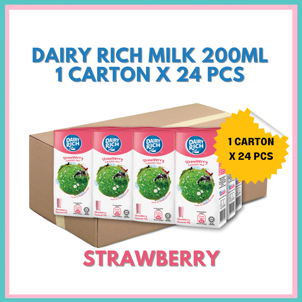 [200MLx24] Carton DAIRY RICH Milk Full Cream/Chocolate/Banana/Strawberry/Banana 200ml