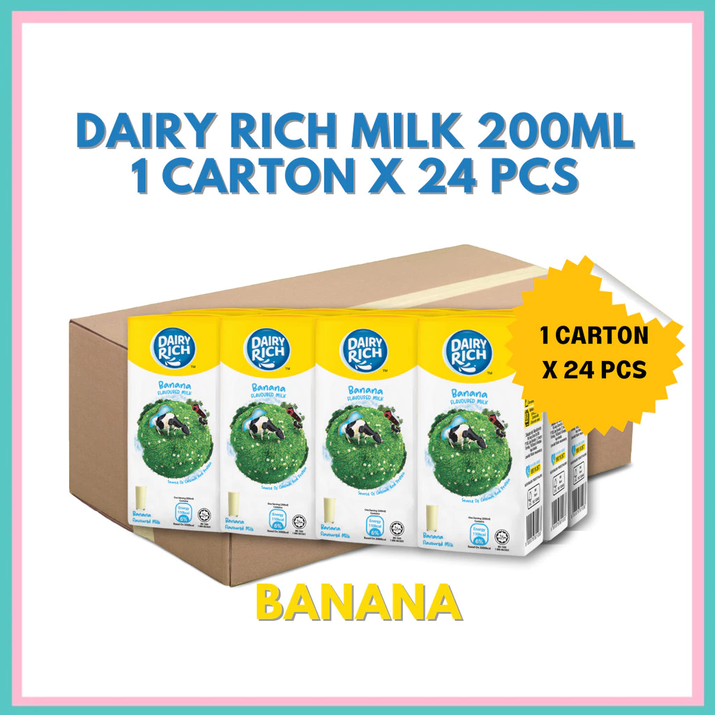 [200MLx24] Carton DAIRY RICH Milk Full Cream/Chocolate/Banana/Strawberry/Banana 200ml