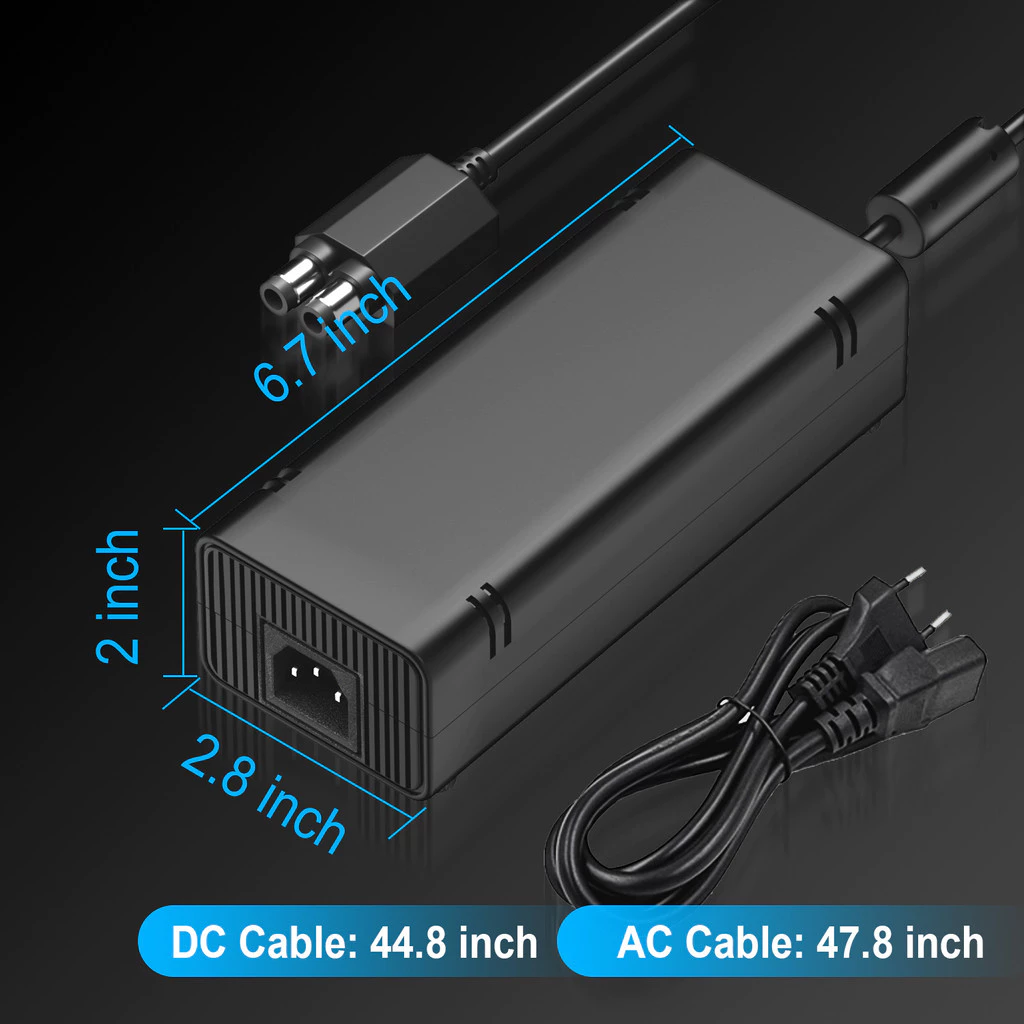 Xbox 360 Slim AC Adapter, Power Supply Cord Replacement Charger for Slim Console with Power Brick Xbox 360 Slim Penyesuai AC
