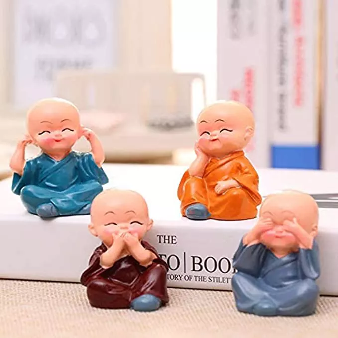 4 Pieces Cute Four Are Not Little Monks Set Statue Sage/Kung Fu Buddha Figurine Monk Crafts/Environmental protection resin monks