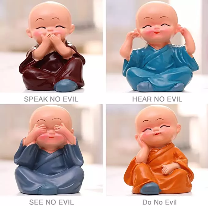 4 Pieces Cute Four Are Not Little Monks Set Statue Sage/Kung Fu Buddha Figurine Monk Crafts/Environmental protection resin monks