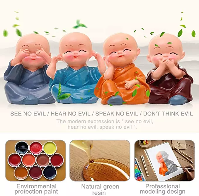 4 Pieces Cute Four Are Not Little Monks Set Statue Sage/Kung Fu Buddha Figurine Monk Crafts/Environmental protection resin monks