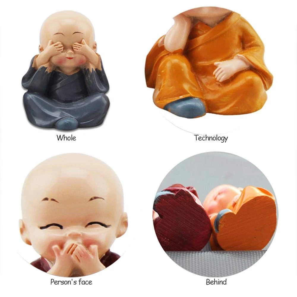 4 Pieces Cute Four Are Not Little Monks Set Statue Sage/Kung Fu Buddha Figurine Monk Crafts/Environmental protection resin monks