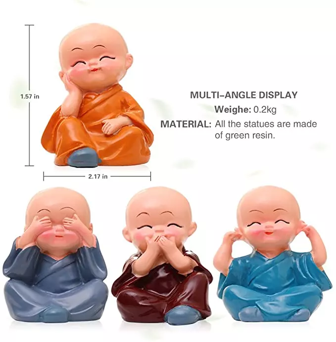 4 Pieces Cute Four Are Not Little Monks Set Statue Sage/Kung Fu Buddha Figurine Monk Crafts/Environmental protection resin monks