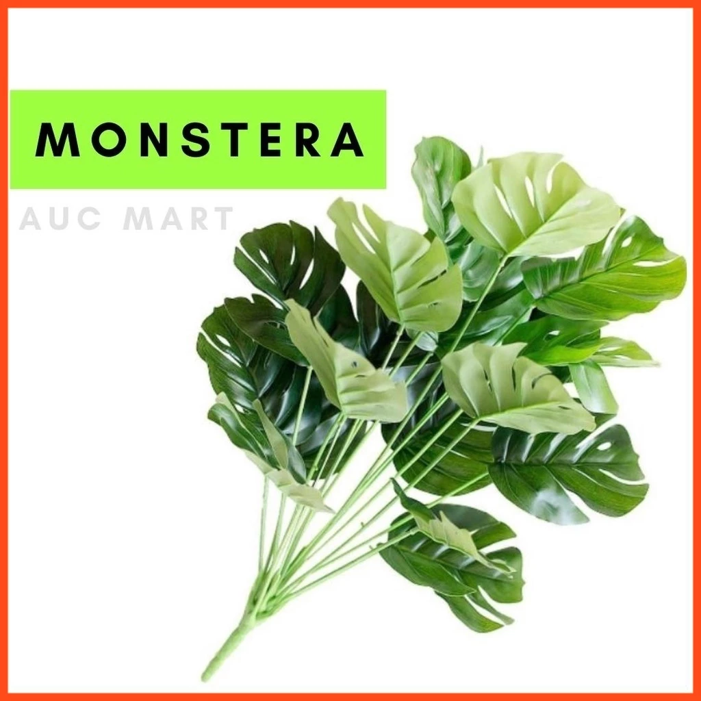 Artificial Monstera Green Leaf Plant 18 Daun Pokok Hiasan Plastik Dalam Rumah Fake Plants Home Decor