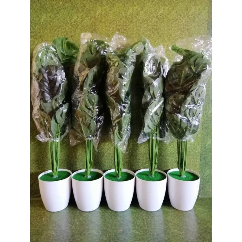 1 Bouquet Artificial Plastic Monstera Leaf Green Plant Home Hotel Cafe Decor