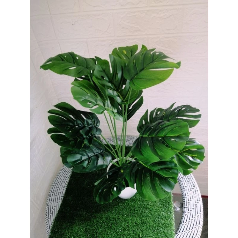 1 Bouquet Artificial Plastic Monstera Leaf Green Plant Home Hotel Cafe Decor