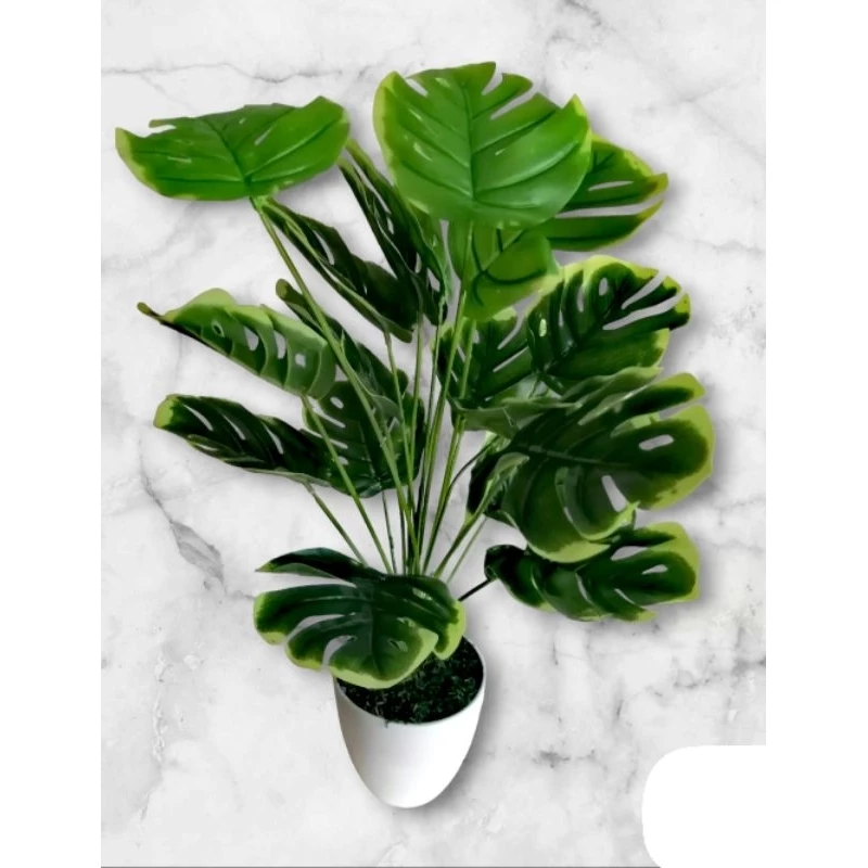 1 Bouquet Artificial Plastic Monstera Leaf Green Plant Home Hotel Cafe Decor