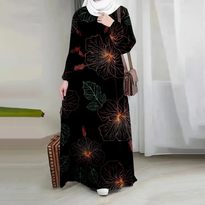 Muslim kaftan, for women, flare sleeve, loose dress, luxury print,