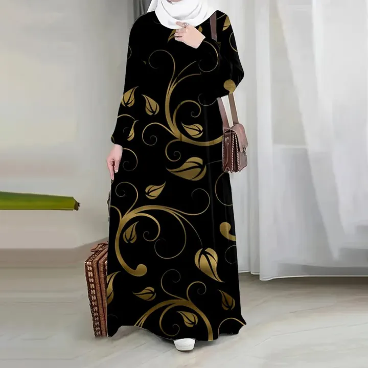 Muslim kaftan, for women, flare sleeve, loose dress, luxury print,