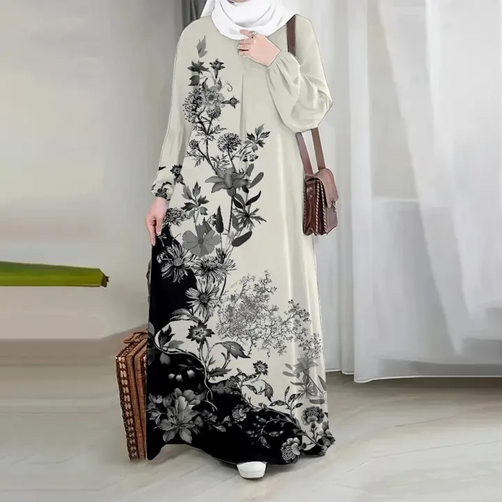 Muslim kaftan, for women, flare sleeve, loose dress, luxury print,