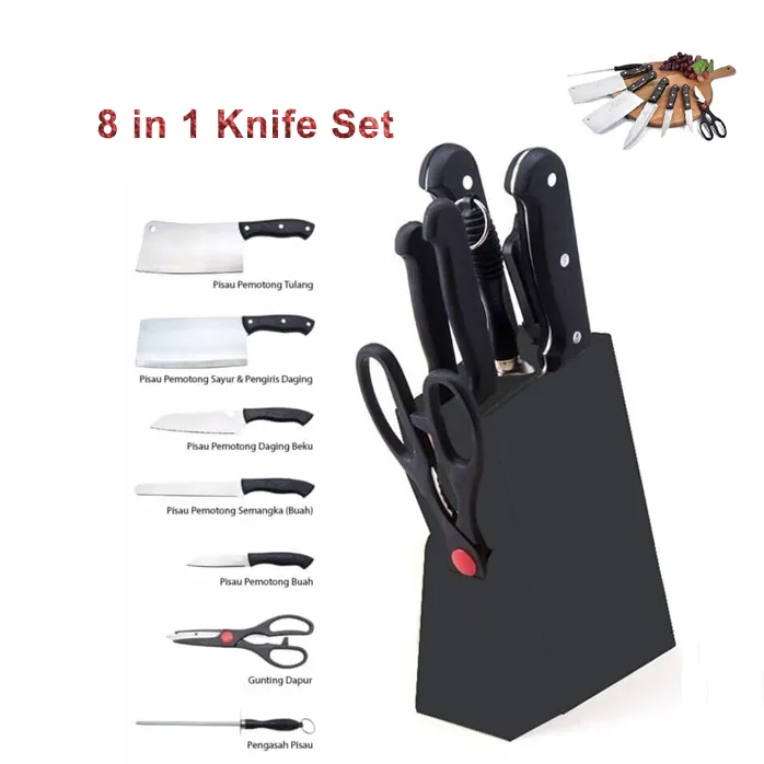 8 in 1 Knife Set With Black Holder Kitchen Tools Professional Stainless Steel Classic Kitchen Knife Set
