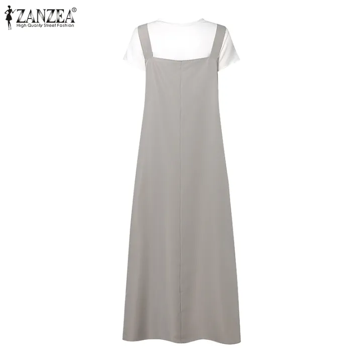 ZANZEA Muslimah Women Muslim Slip Dress Raya Clothes Plain Midi Dresses Fashion A-Line Robe Sundress