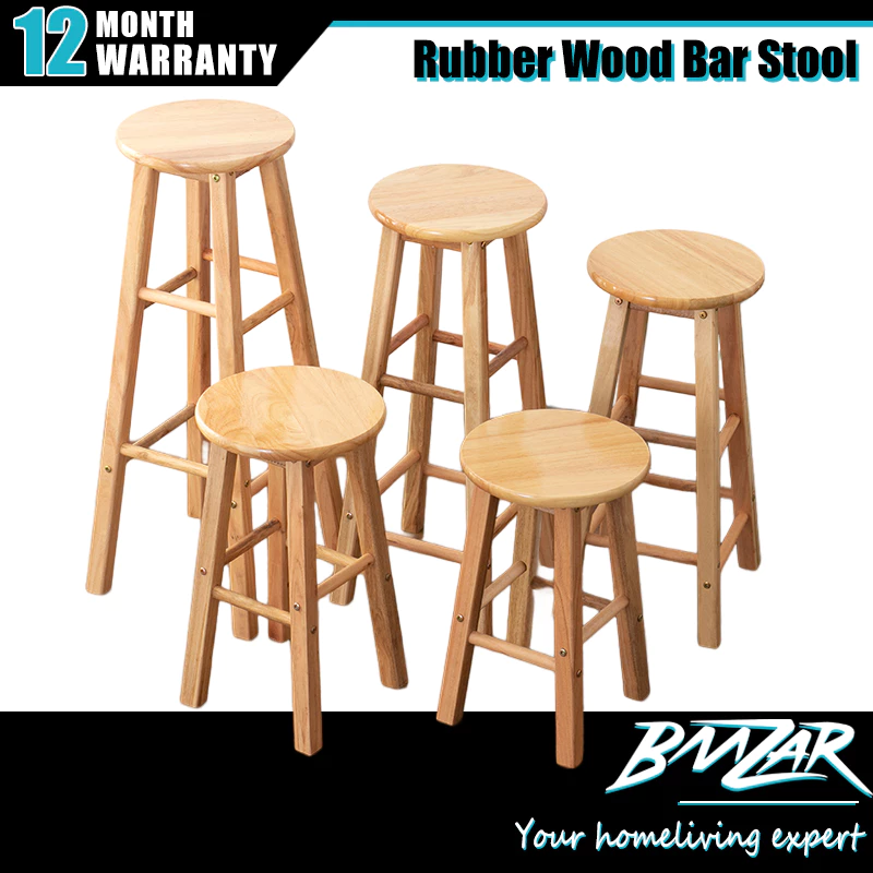 𝐁𝐌𝐙𝐀𝐑 𝙄𝙣 𝙎𝙩𝙤𝙘𝙠 Full Solid Rubber Wood Bar Stool Wooden Bar Chair Kerusi Bar Bangku(45/60/70/80cm)