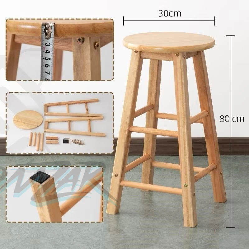 𝐁𝐌𝐙𝐀𝐑 𝙄𝙣 𝙎𝙩𝙤𝙘𝙠 Full Solid Rubber Wood Bar Stool Wooden Bar Chair Kerusi Bar Bangku(45/60/70/80cm)