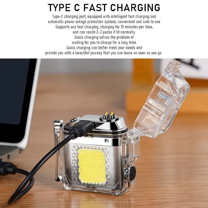 Double Arc Lighter USB Rechargeable Waterproof Electronic Transparent Fashion Lighter for Men, Gadgets for Men Camping Hiking Survival Tactical