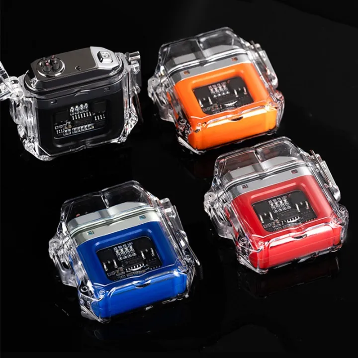 Double Arc Lighter USB Rechargeable Waterproof Electronic Transparent Fashion Lighter for Men, Gadgets for Men Camping Hiking Survival Tactical