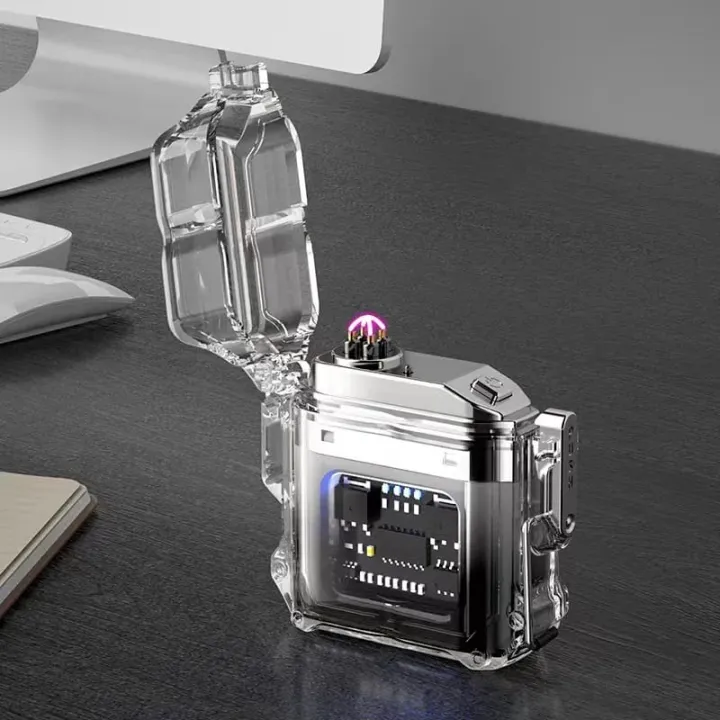 Double Arc Lighter USB Rechargeable Waterproof Electronic Transparent Fashion Lighter for Men, Gadgets for Men Camping Hiking Survival Tactical