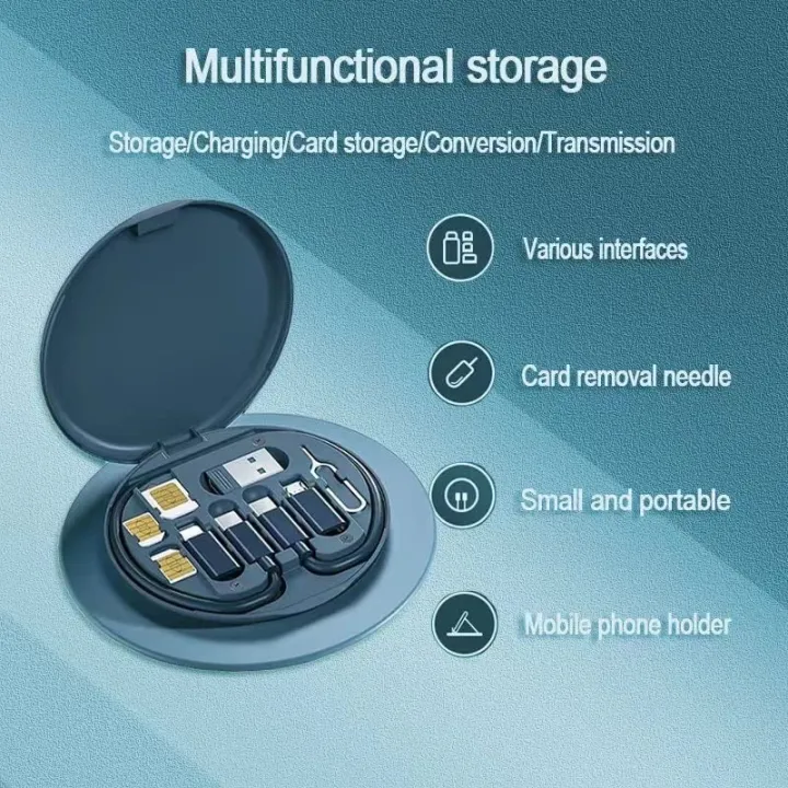 Black-Mini Multifunctional Storage Box 60W USB Data Cable Fast Charging Cable Digital Electronic Gadget Storage Set