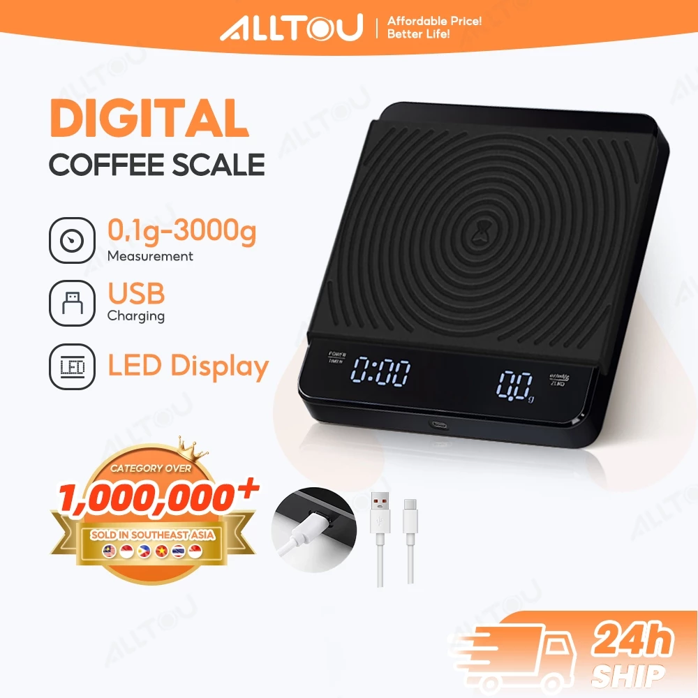 ALLTOU Coffee Scale Digital Kitchen Scale 0.1g~3000g Penimbang Makanan Kitchen Penimbang Berat Scale Timbang 电子秤