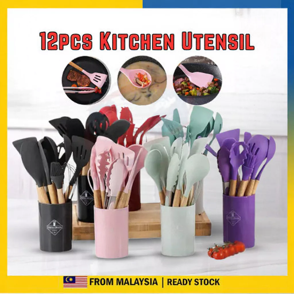 12 in 1 Cooking Tools Kitchen Cookware Set Silicone Utensil Spoon Senduk Masak Viral Cooking Tool Kitchenware Utensils