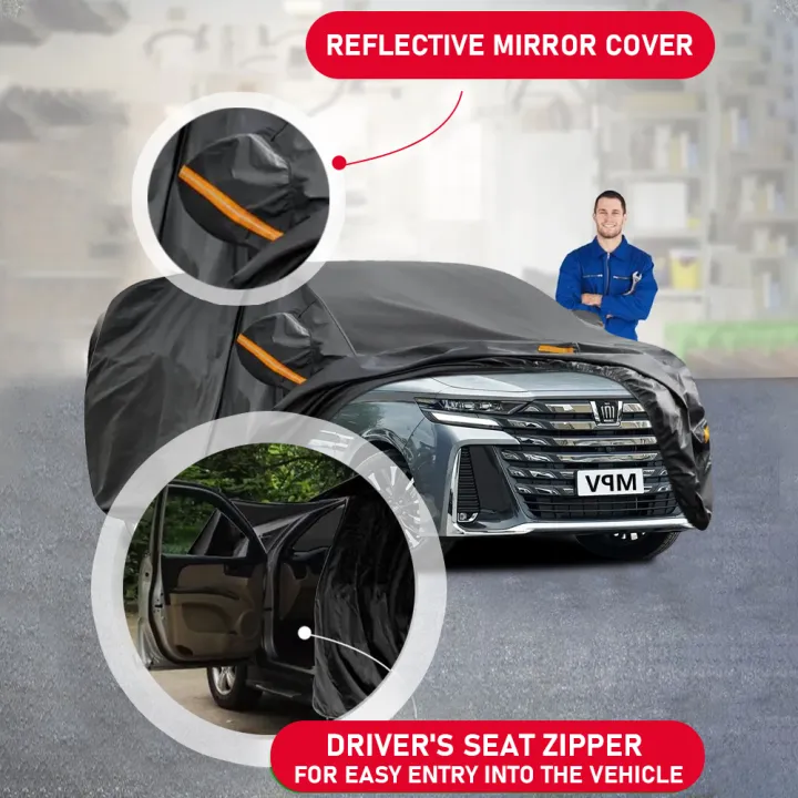SANTINO Black Car Cover Outdoor Protection Waterproof Water Resistant Rain Dust Kain Tutup Selimut Penutup Kereta 汽車遮陽