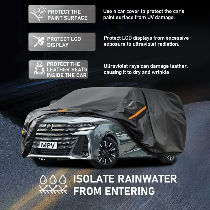 SANTINO Black Car Cover Outdoor Protection Waterproof Water Resistant Rain Dust Kain Tutup Selimut Penutup Kereta 汽車遮陽