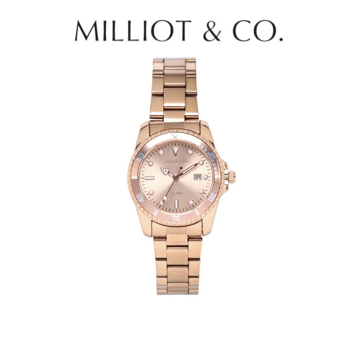 Milliot & Co Victoria Rose Gold Stainless Steel Strap Watch