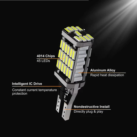 Avanstar Motors 2PCS 45LED Car Reverse Light Bulb T15/W16W 1156/P21W T20/7740 Flash Non-flash Back Up Tail Light