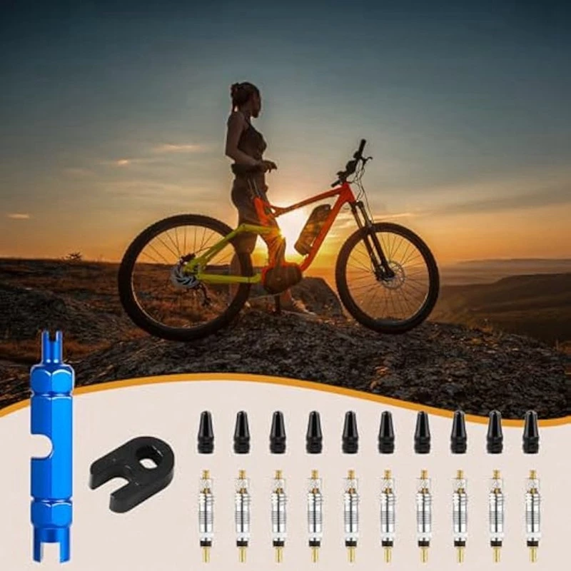 10pcs Valve Core for Presta,Valve Core Bike Bicycle Replacement with 2 Valve Core Remover Tools&10 Valve Stem Core Caps