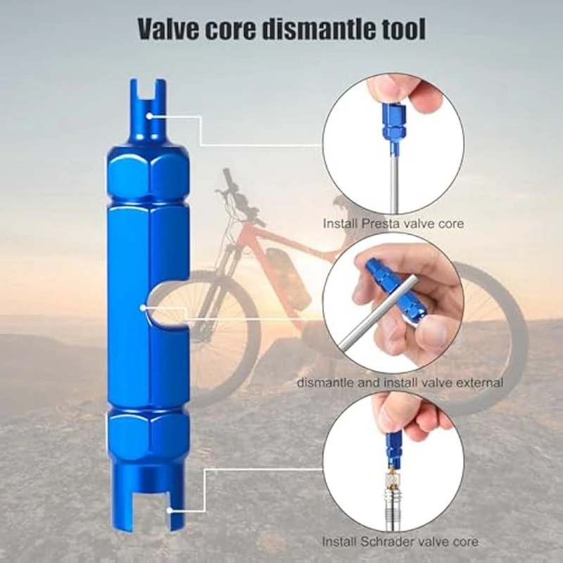 10pcs Valve Core for Presta,Valve Core Bike Bicycle Replacement with 2 Valve Core Remover Tools&10 Valve Stem Core Caps