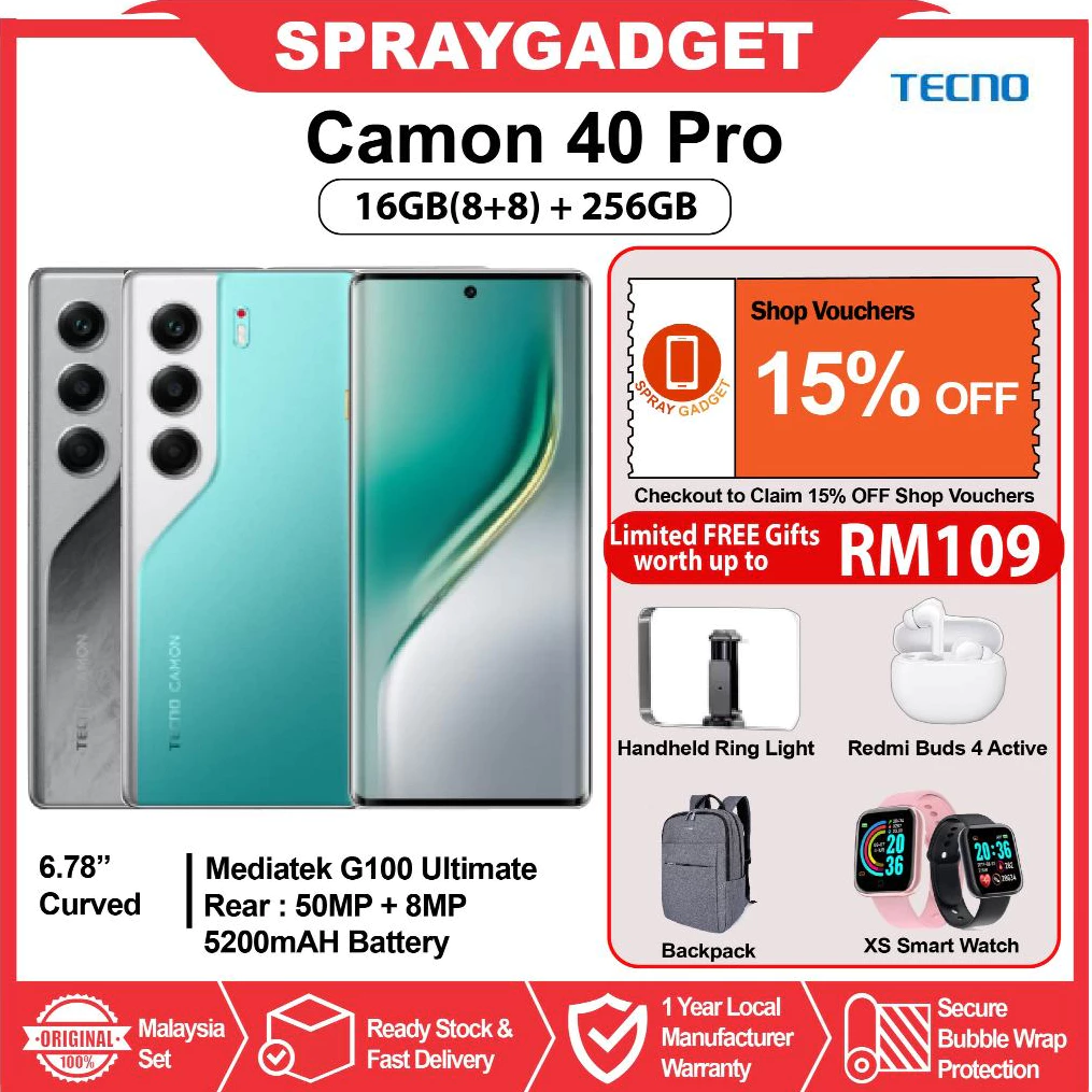 TECNO Camon 40 Pro (16GB(8+8)RAM + 256GB ROM) l NFC l Curved Amoled Display l 45W Fast Charge