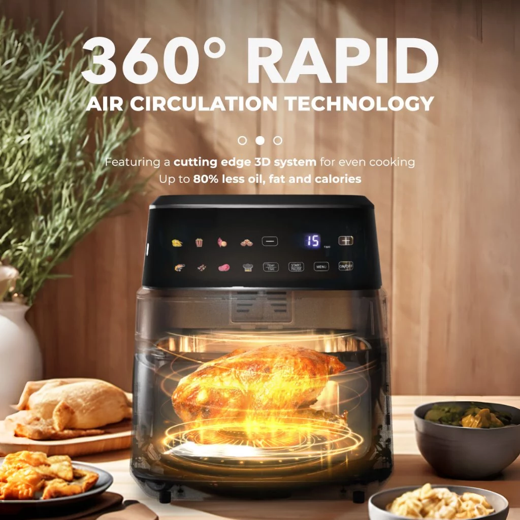 Simplus Air Fryer | 4.5L Ideal CapRussell Taylors 3D Visible Window Digital Air Fryer Extra Large (6.5L) Z7acity | 1200W Power l LCD Touchscreen l Visual Window丨10 Preset Menus KQZG017
