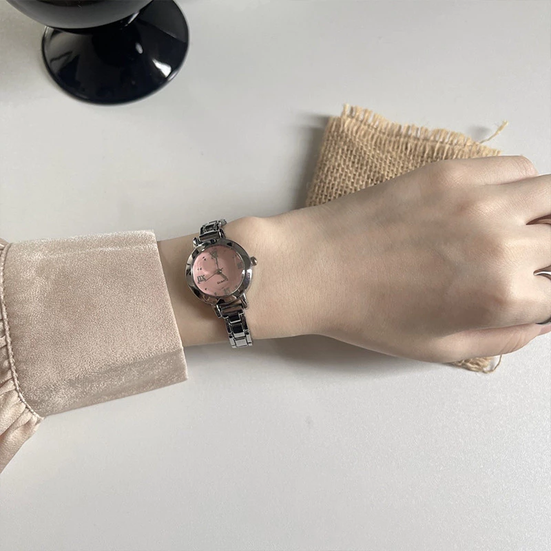 Fashion Women Watches Vintage Small Round Dial Stainless Steel Band Analog Quartz Wristwatch