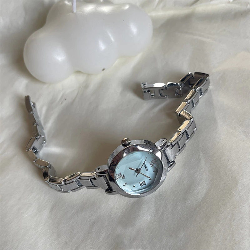 Fashion Women Watches Vintage Small Round Dial Stainless Steel Band Analog Quartz Wristwatch