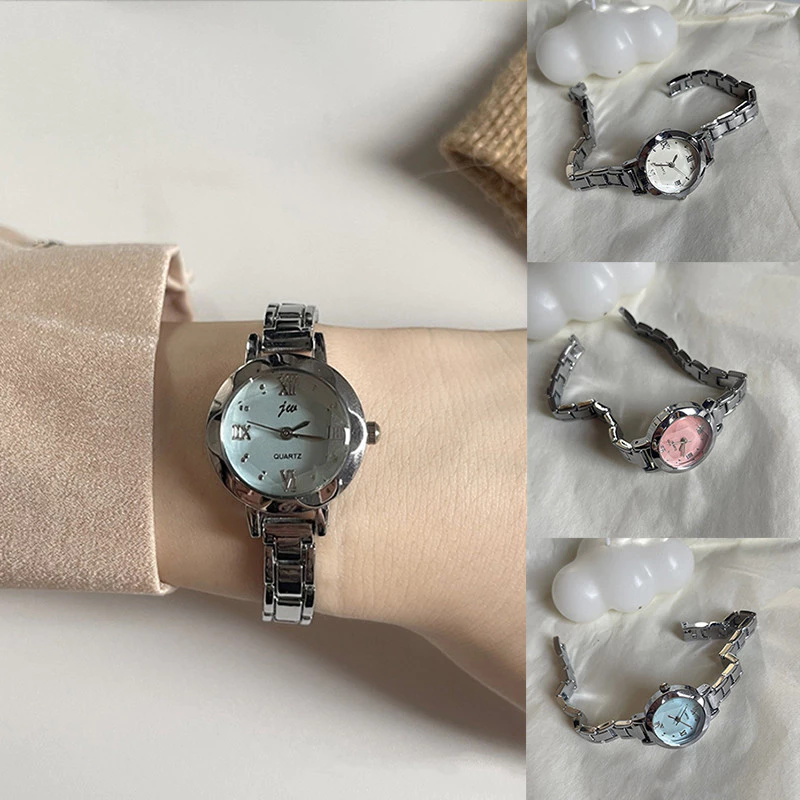 Fashion Women Watches Vintage Small Round Dial Stainless Steel Band Analog Quartz Wristwatch