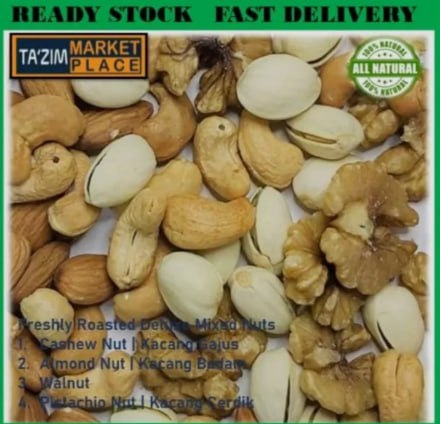 Mix Nuts Cashew | Almond | Pistachio | Walnut Healthy Mixed Nuts 150g/250g/500g/1kg (Raw/ Roasted)(mentah/panggang)