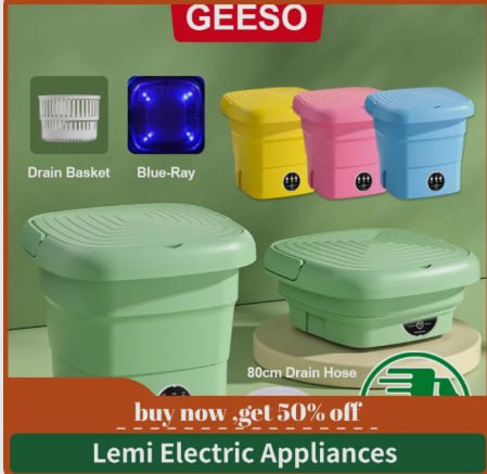 GEESO Mesin Basuh Mini Washing Machine Portable Foldable Folding Travel Laundry Washer Baby Clothes Socks Bra Washing Capacity