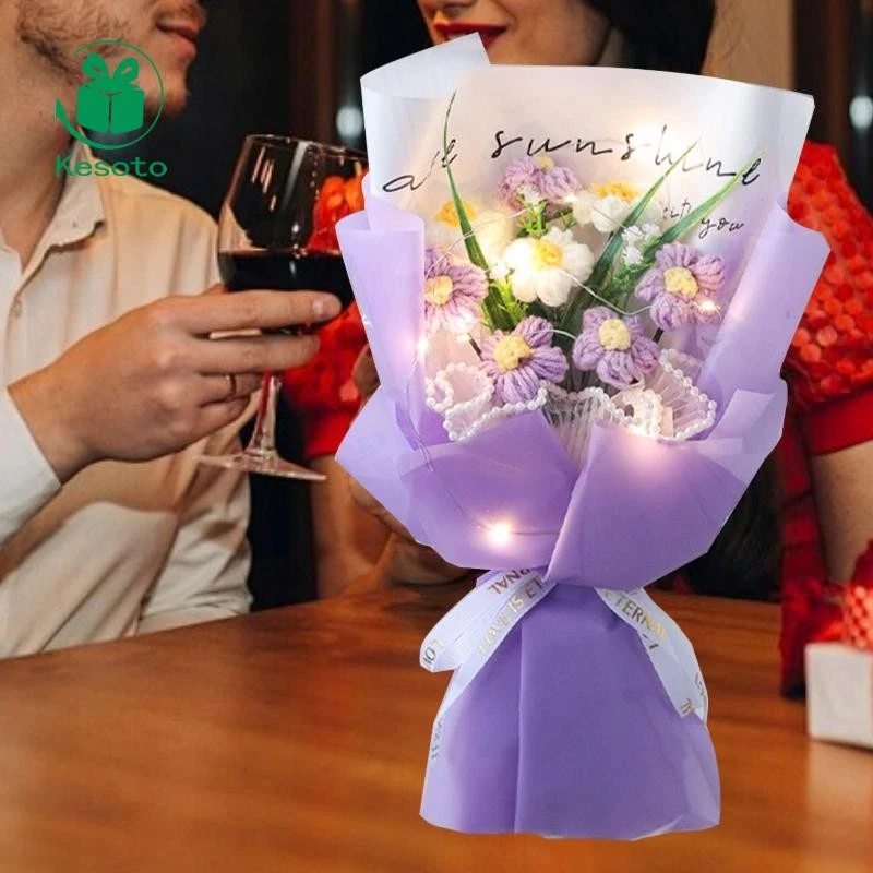 ZYLightt Completed Crochet Flower Bouquet with Light Decor