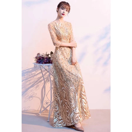 DINNER DRESS New sequins Gold long annual meeting banquet evening dress high-end luxury women's dresses
