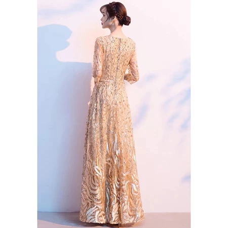 DINNER DRESS New sequins Gold long annual meeting banquet evening dress high-end luxury women's dresses