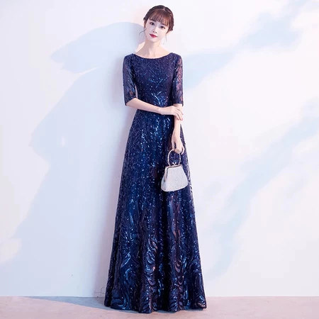 DINNER DRESS New sequins Gold long annual meeting banquet evening dress high-end luxury women's dresses