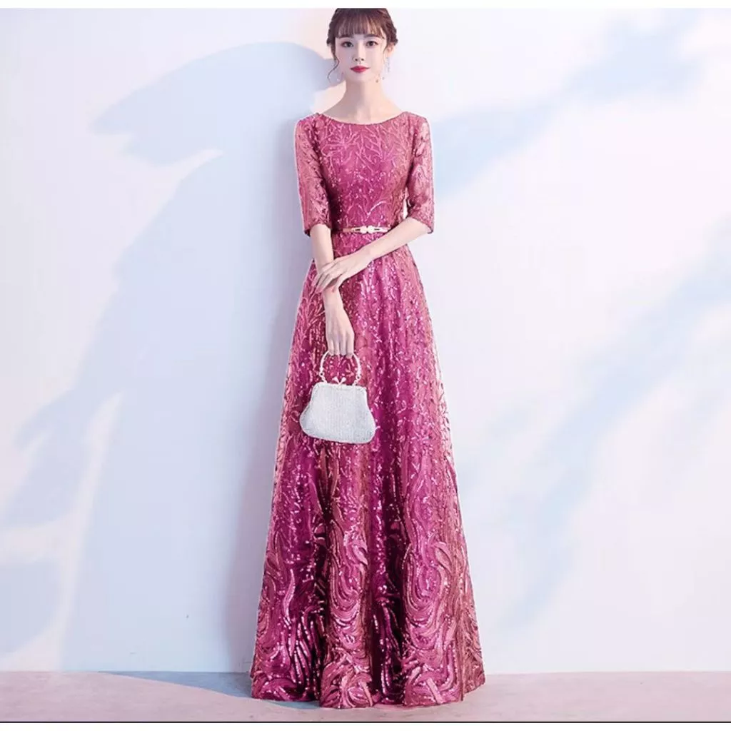 DINNER DRESS New sequins Gold long annual meeting banquet evening dress high-end luxury women's dresses