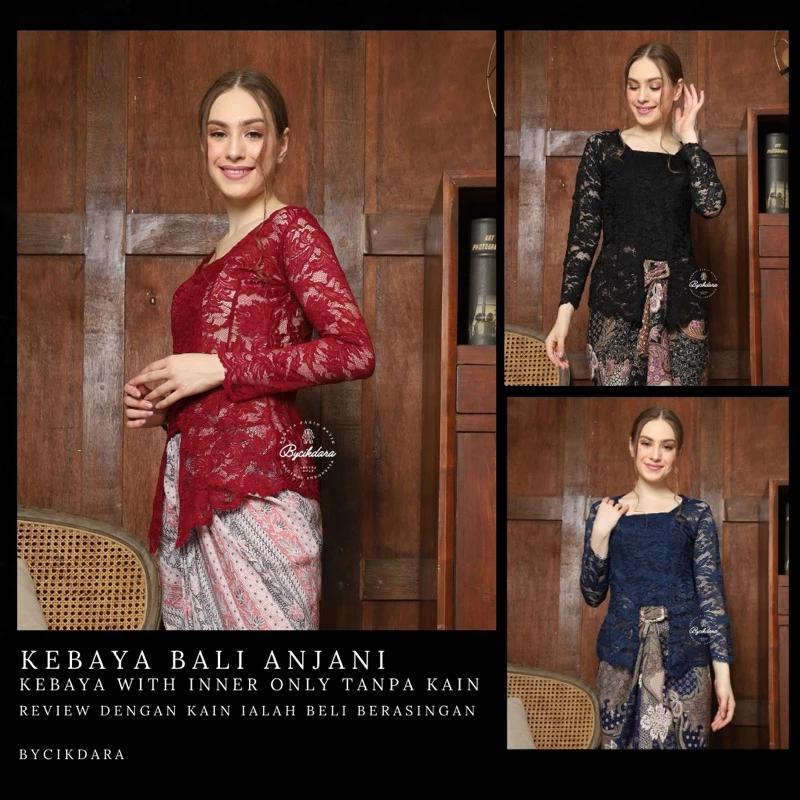 (BAJU + INNER SAHAJA) Bycikdara Kebaya Lace Bali Anjani | Tanpa Pario