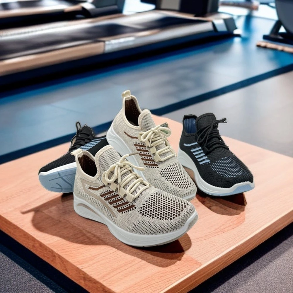 XES Ladies BSLCLS10 Mesh Sneakers ( Beige  Black)