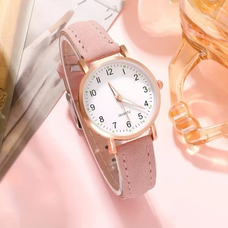 Elegant Women's Quartz Wristwatch 3PCS Set PU Leather Strap Round Dial Watch for Girls Daily Wear Jam Tangan Wanita