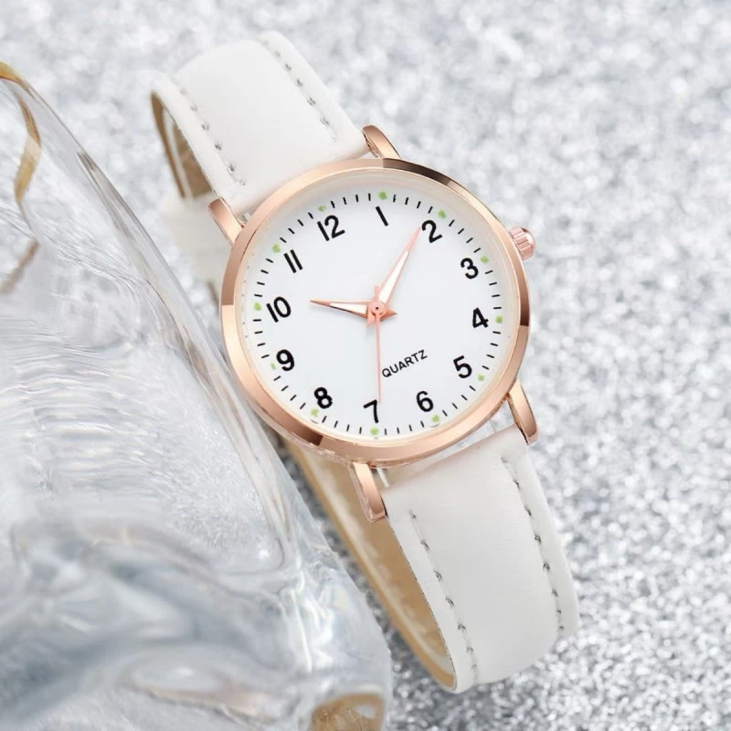 Elegant Women's Quartz Wristwatch 3PCS Set PU Leather Strap Round Dial Watch for Girls Daily Wear Jam Tangan Wanita