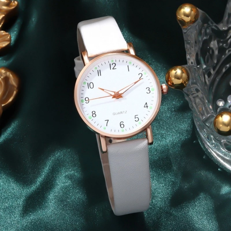 Elegant Women's Quartz Wristwatch 3PCS Set PU Leather Strap Round Dial Watch for Girls Daily Wear Jam Tangan Wanita