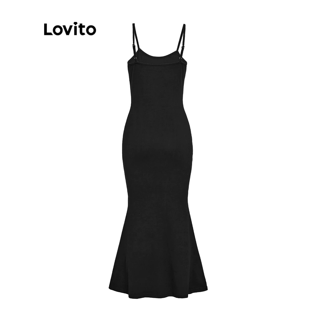 Lovito Casual Dress Plain Fishtail Adjustable Buckle Slim Fit Dress for Women L36AD011
